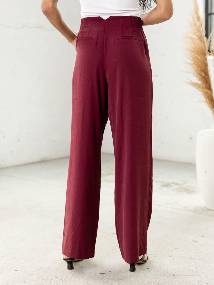 wine colored wide leg trouser
