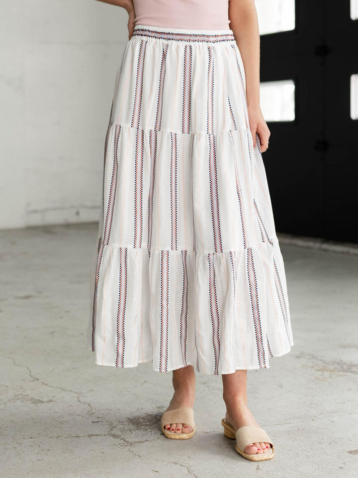tiered skirt with striped pattern