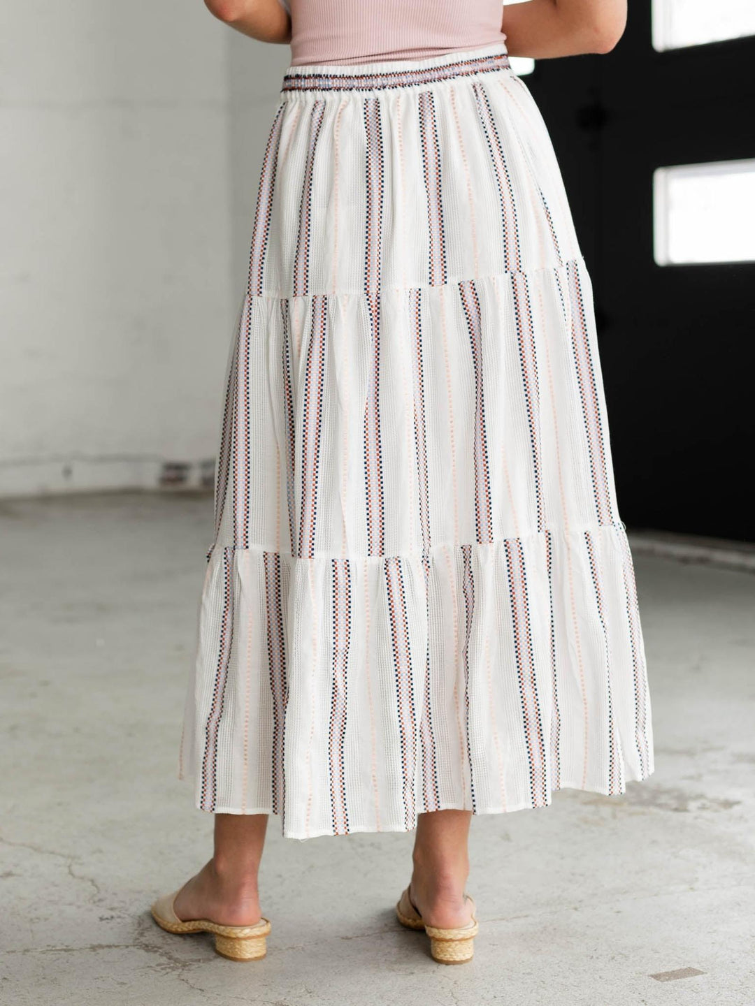 tiered skirt with striped pattern