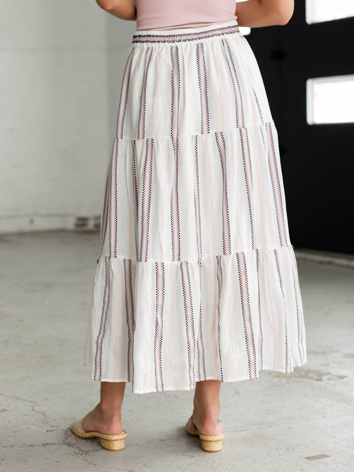 tiered skirt with striped pattern
