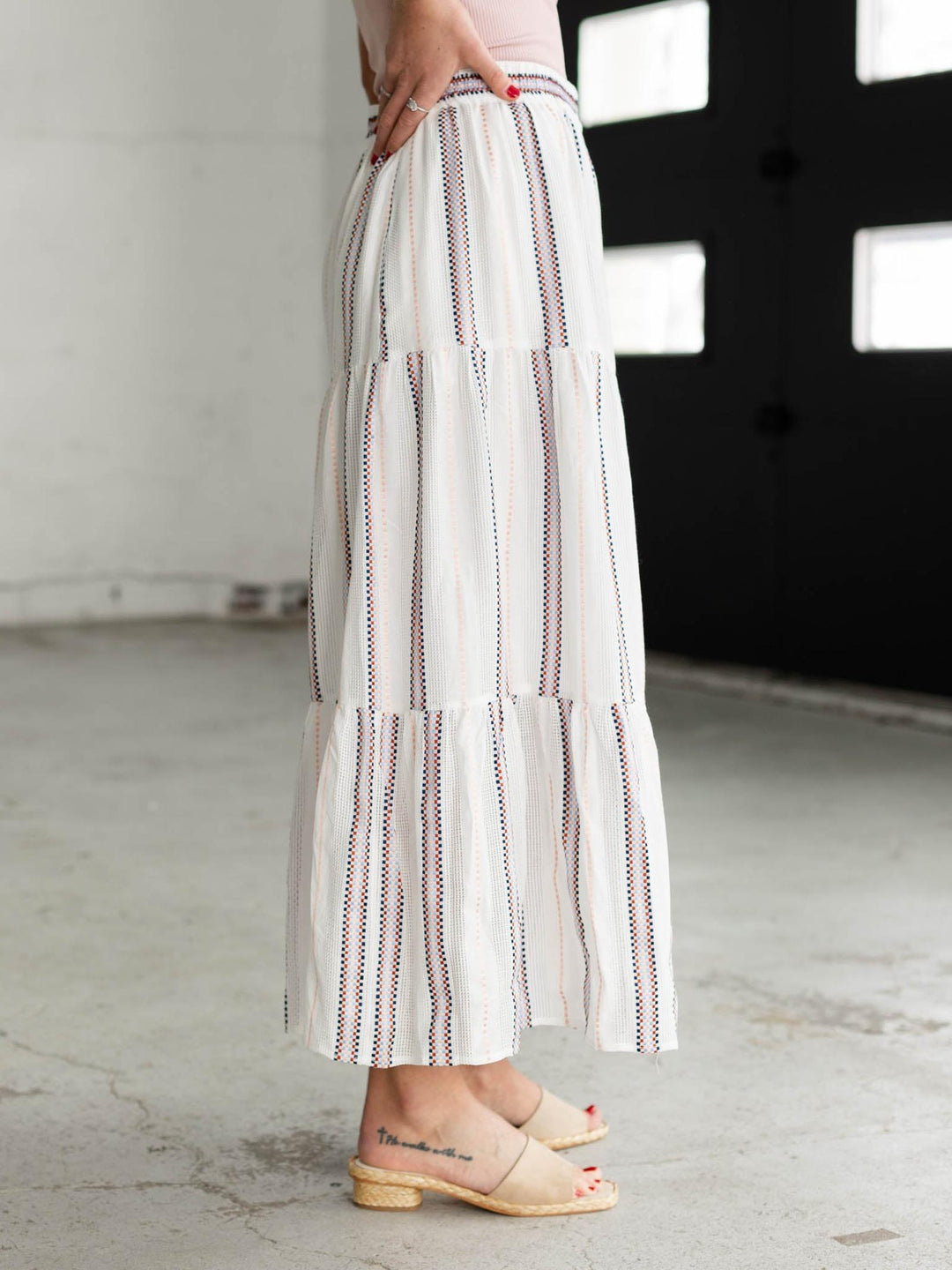 tiered skirt with striped pattern