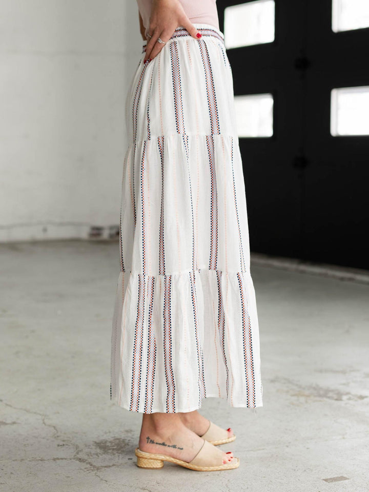tiered skirt with striped pattern