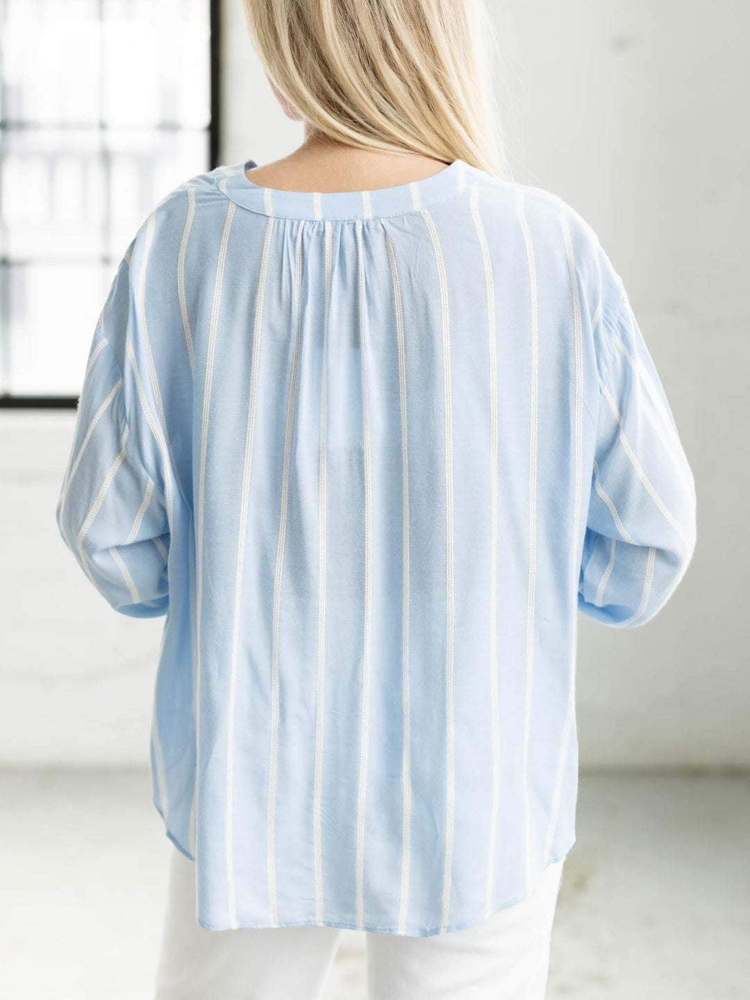 white and blue stripe blouse