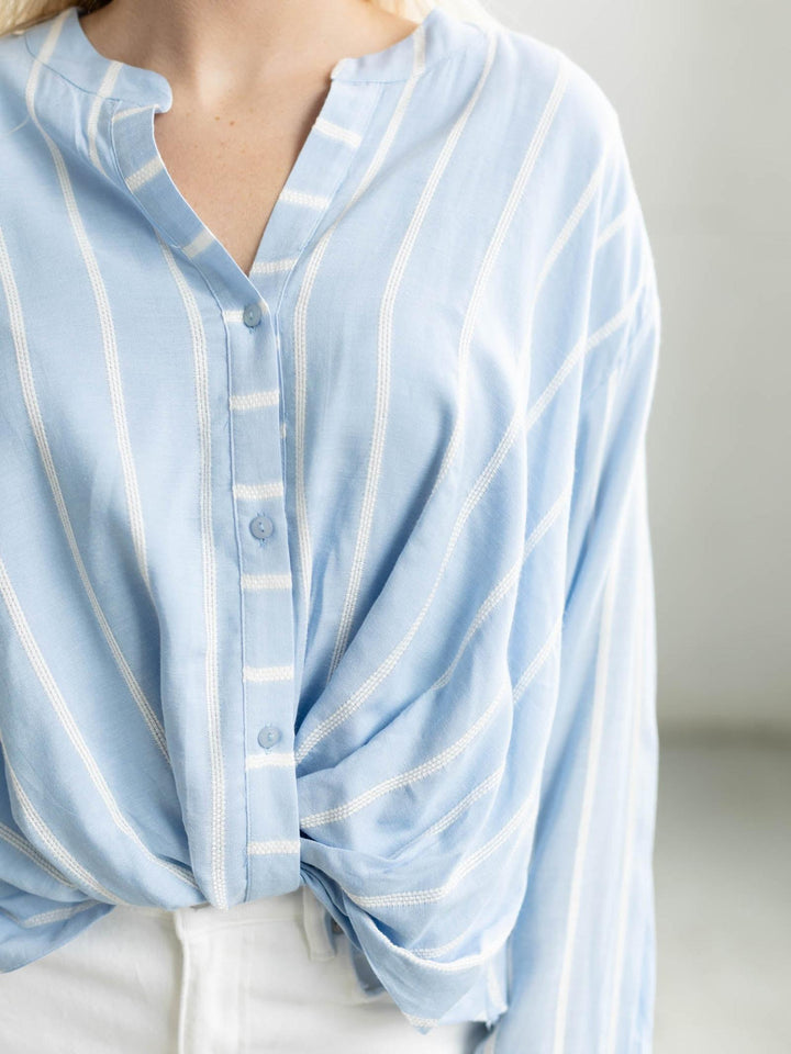 white and blue stripe blouse