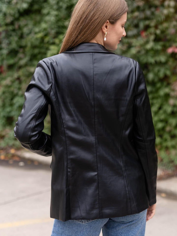 Skies Are Blue The Faux Leather Open Blazer