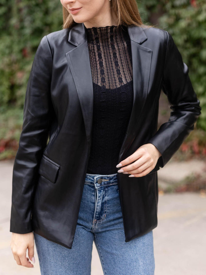 Skies Are Blue The Faux Leather Open Blazer