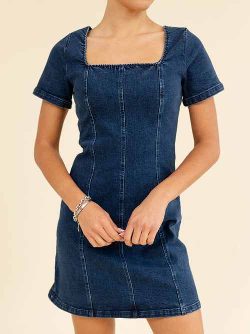 dark washed fitted denim mini dress