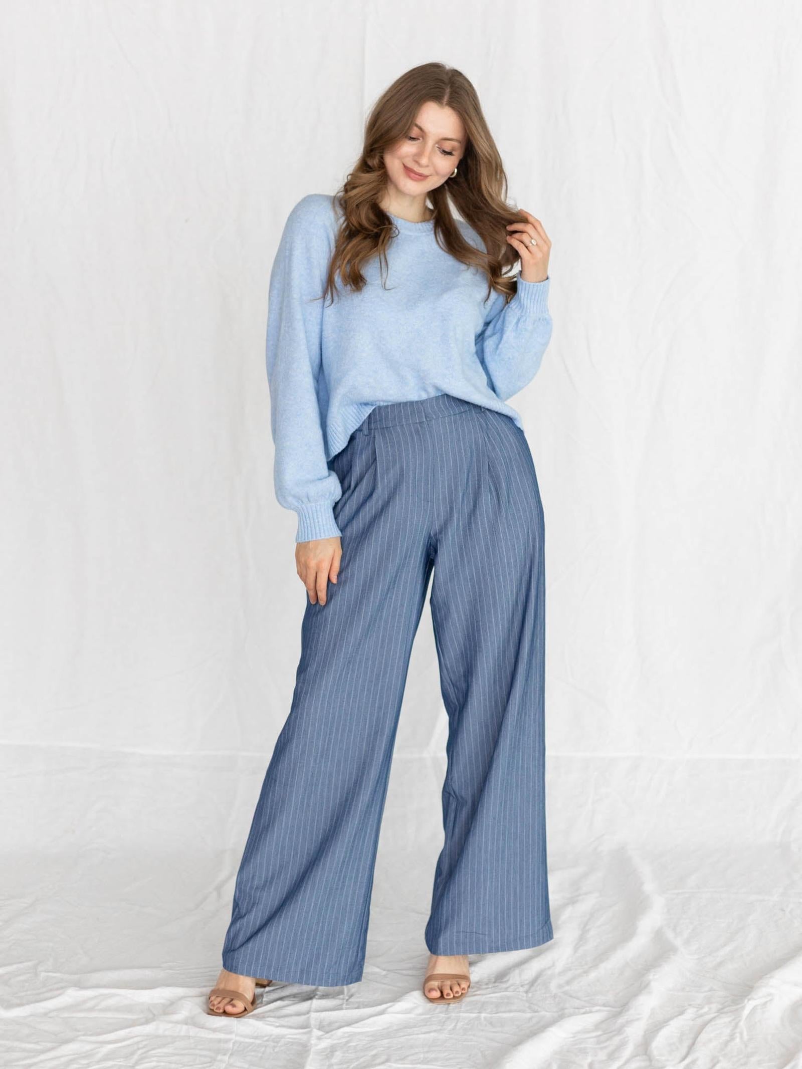 blue pinstripe dress pant