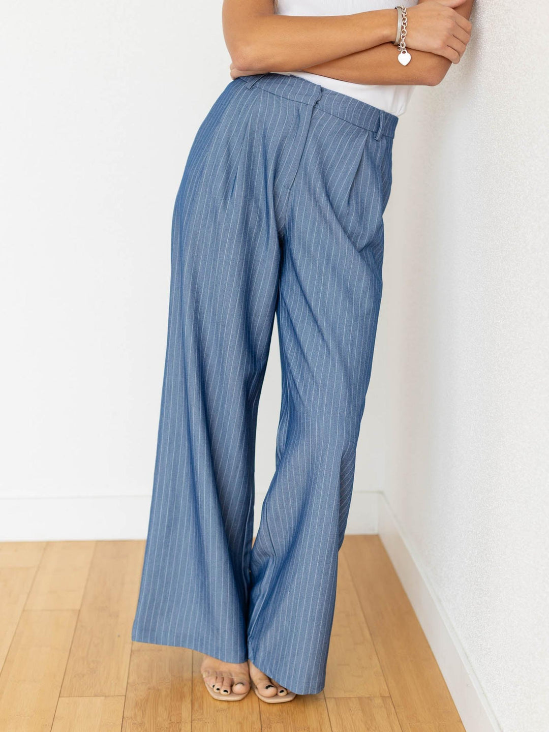 Skies Are Blue Wide Leg Striped Pant XL / Denim White / 74967