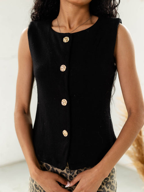 Sleeveless Gold Button Knit Vest