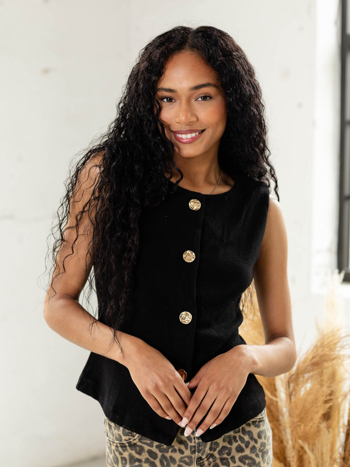Sleeveless Gold Button Knit Vest