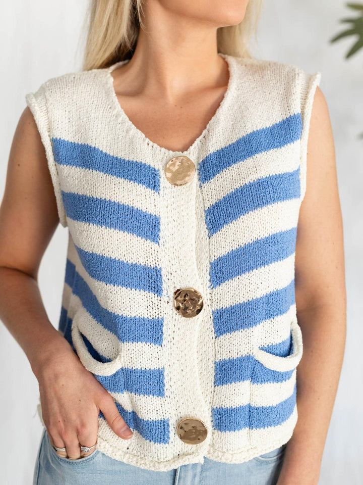 stripe button down knit vest