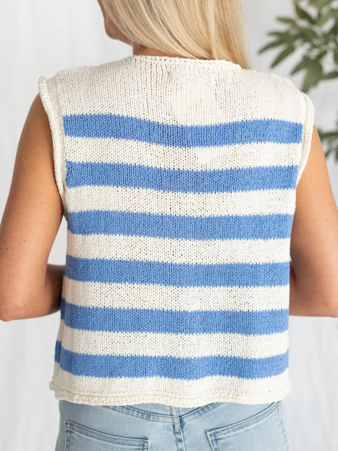 stripe button down knit vest