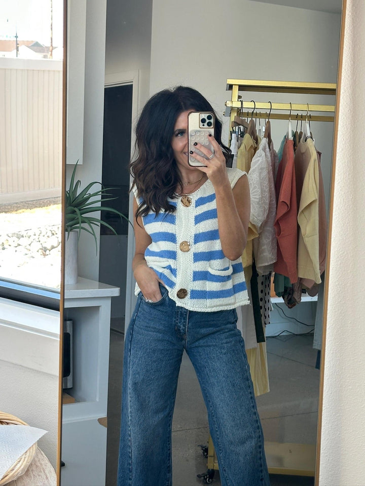 stripe button down knit vest