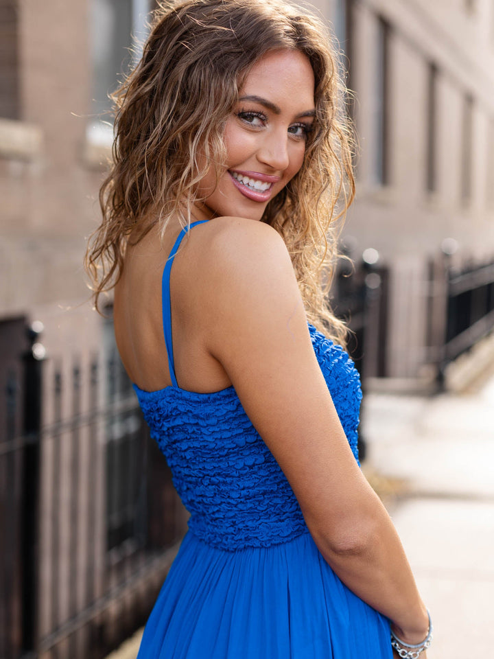 Smocked Cord Strap Detail Maxi Dress