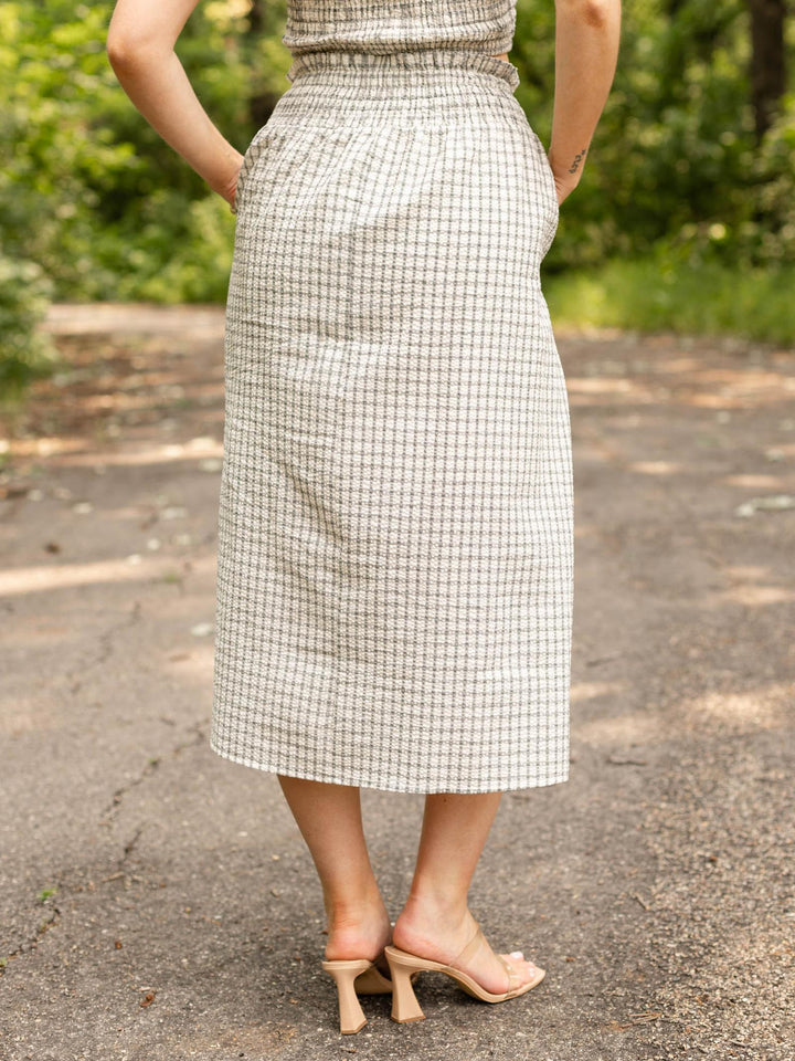 Smocked Waist Stripe Midi Skirt