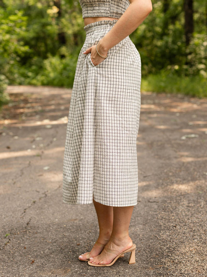 Smocked Waist Stripe Midi Skirt
