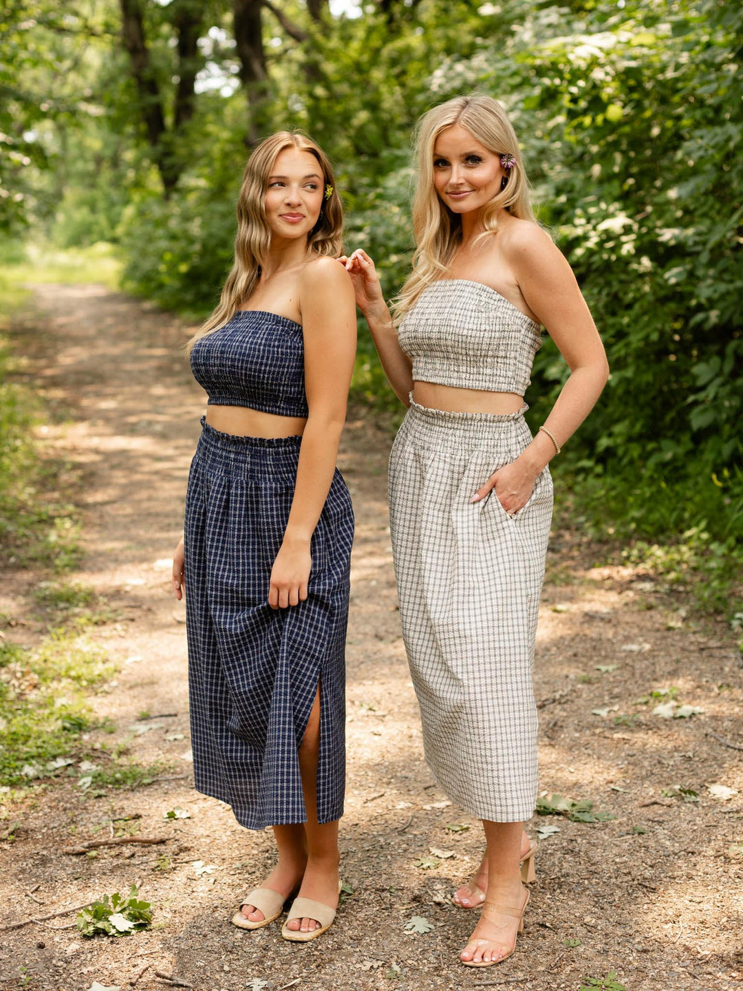 Smocked Waist Stripe Midi Skirt
