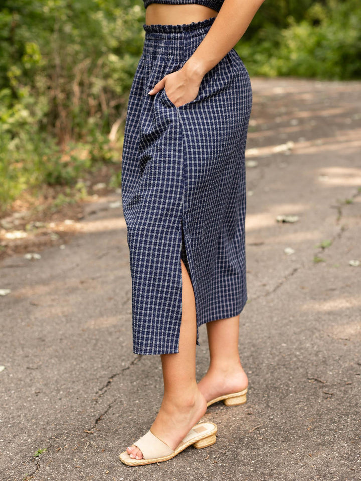 Smocked Waist Stripe Midi Skirt