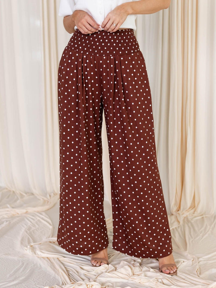 wide leg polka dot pants