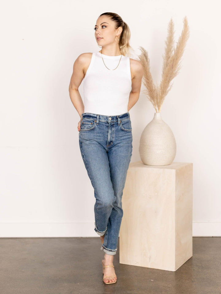 fitted ribbed white tank