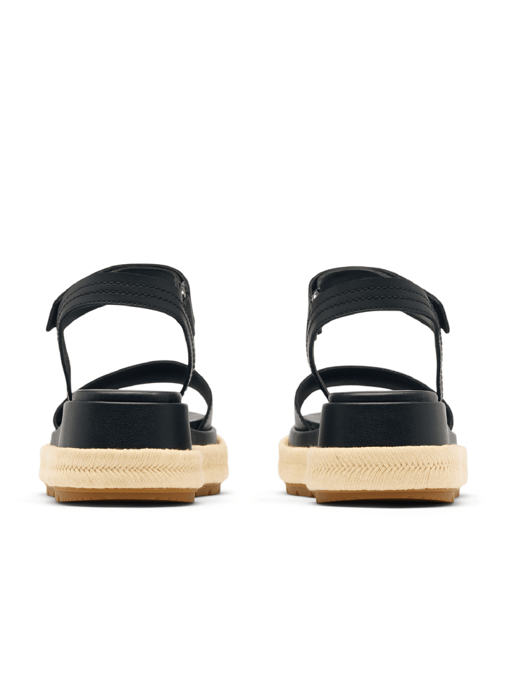 Black sandals with beige soles on a white background