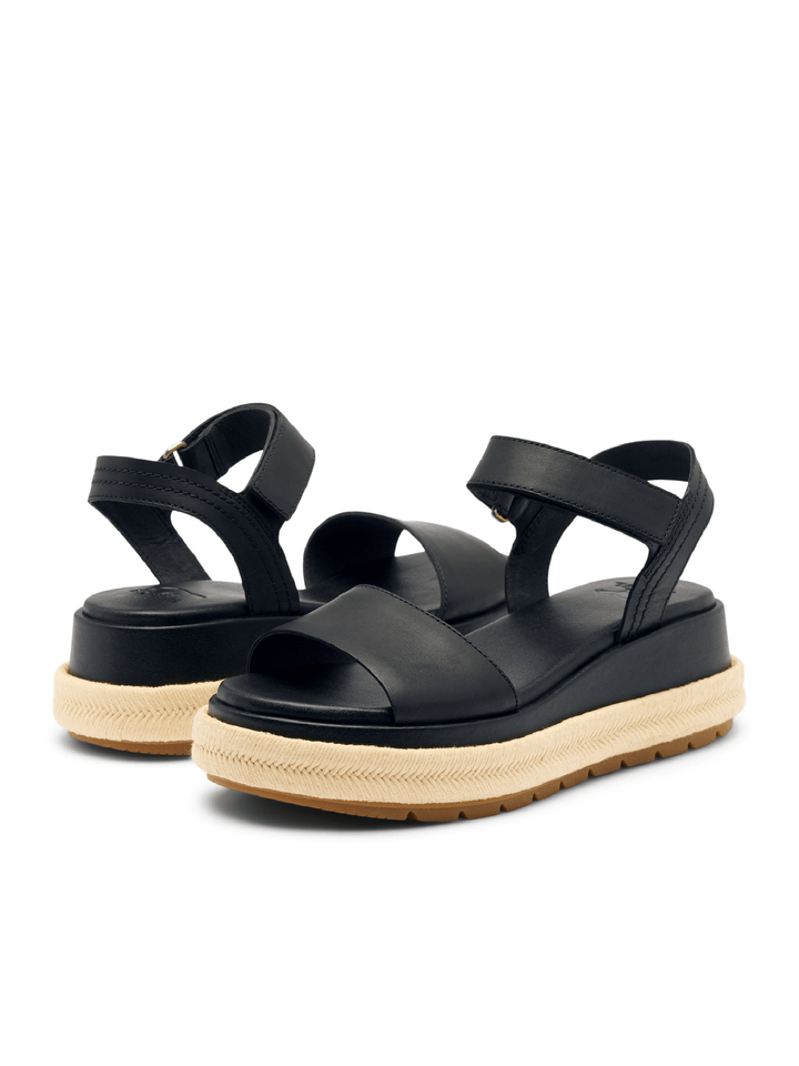 Black sandals with beige soles on a white background