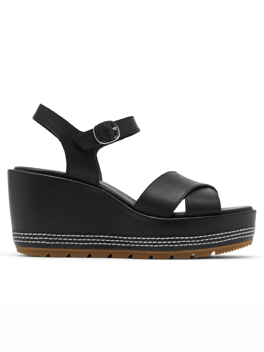 Black wedge sandal on a white background