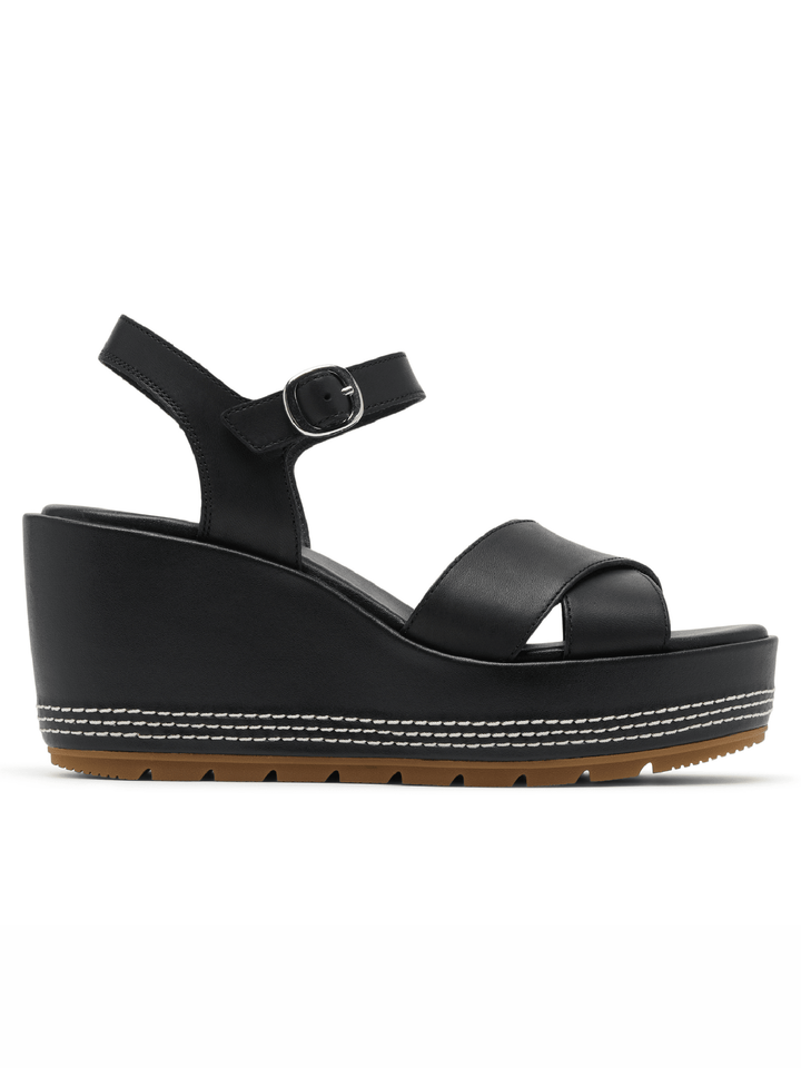 Black wedge sandal on a white background