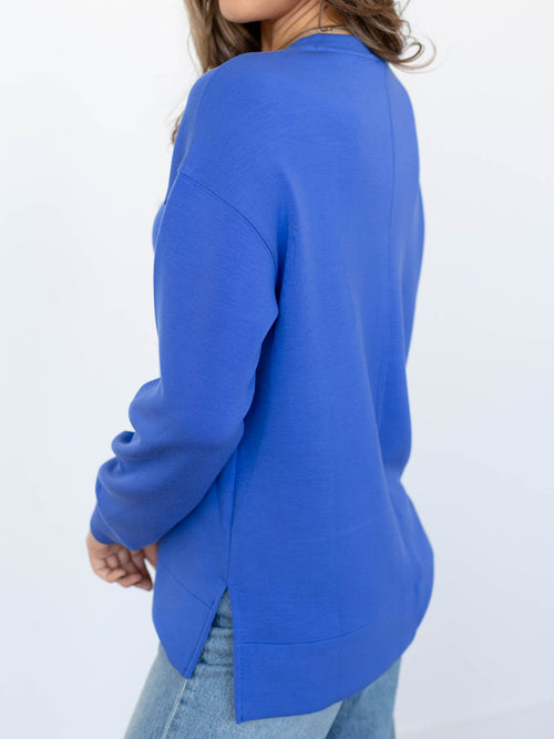 bright blue tunic sweatshirt