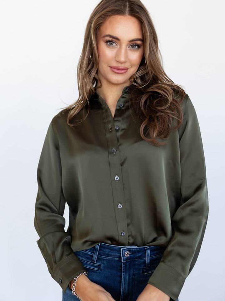 dark green satin blouse