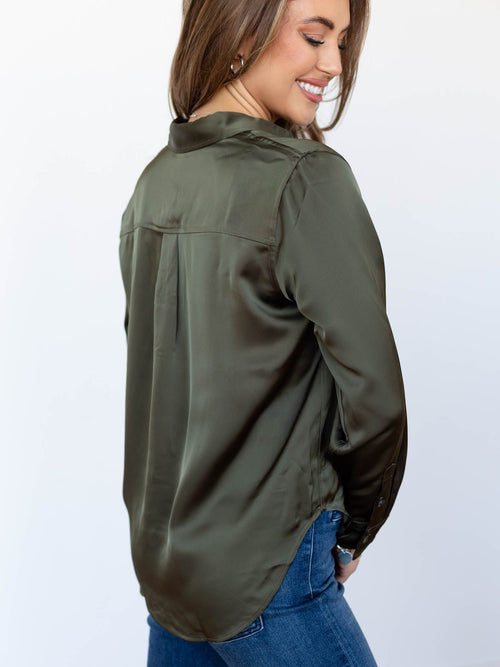 dark green satin blouse