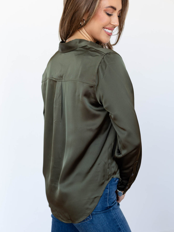 dark green satin blouse