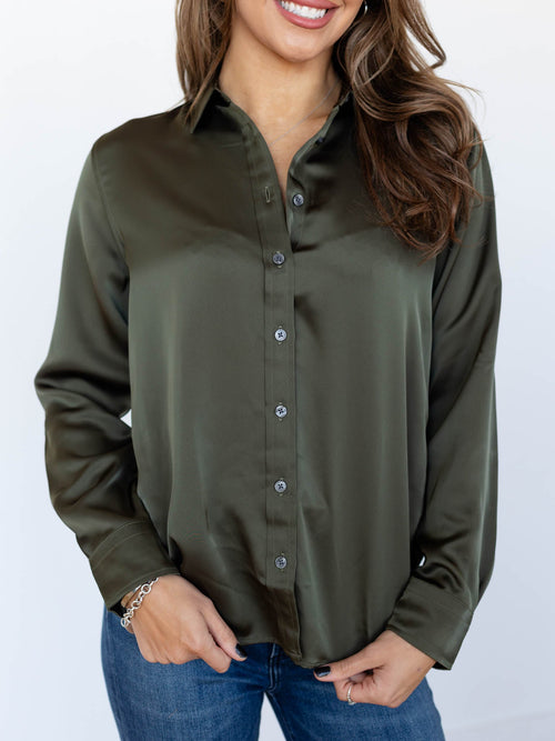 dark green satin blouse