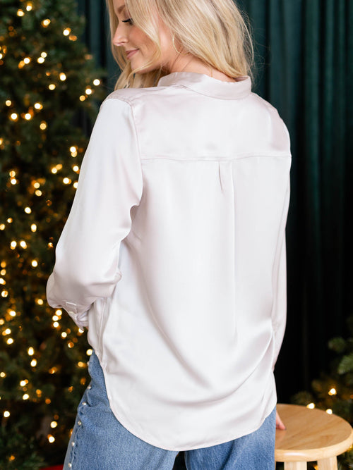 satin button front collared blouse