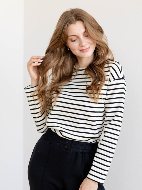 stripe soft long sleeve top