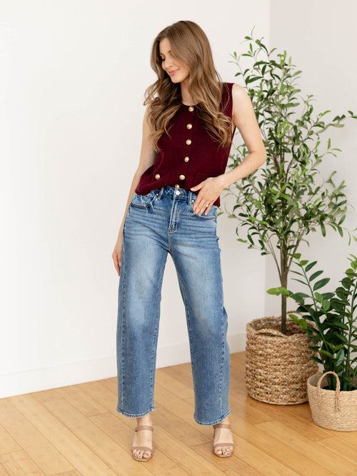 maroon button front sweater vest