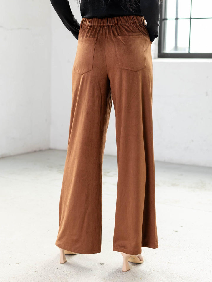 faux suede wide leg trousers
