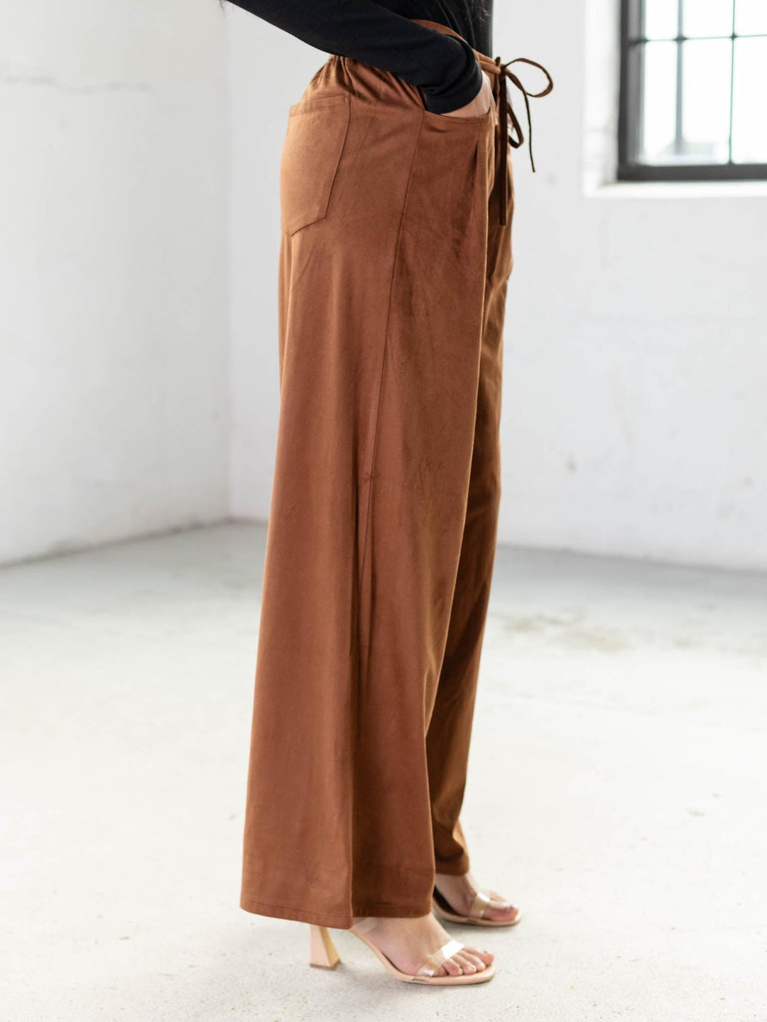 faux suede wide leg trousers