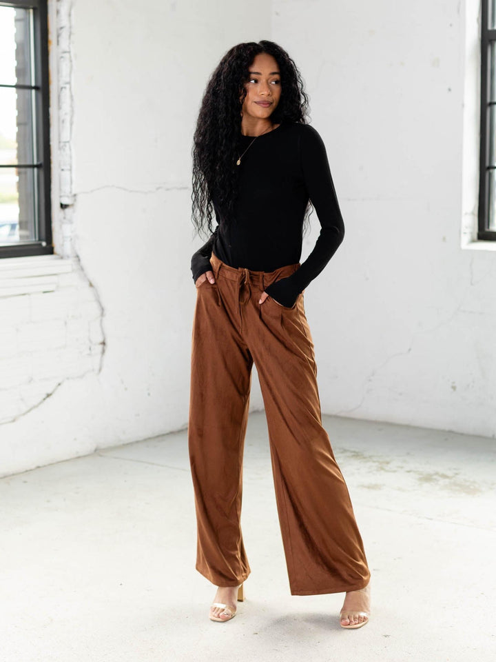 faux suede wide leg trousers