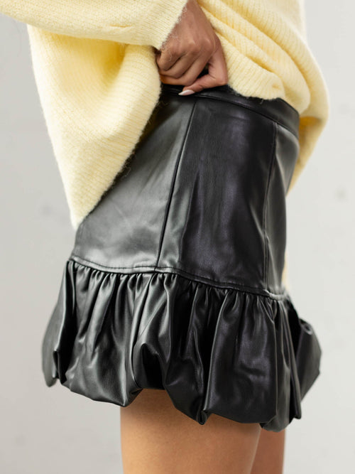 black faux leather bubble hem mini skirt