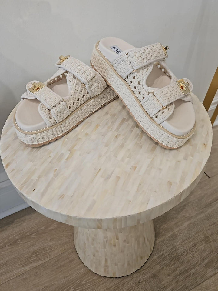 cream crochet double buckle slide