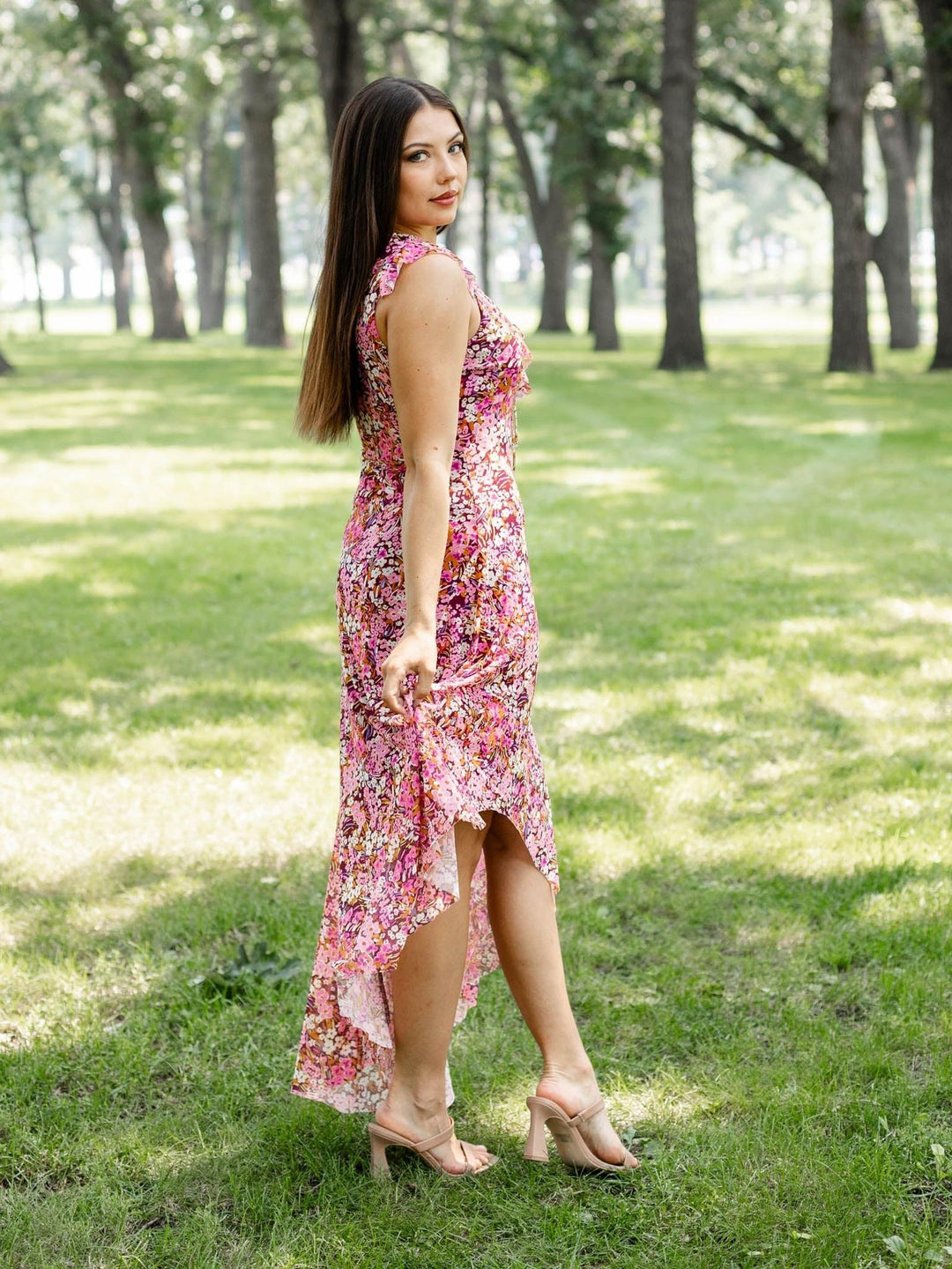 floral print mesh maxi dress