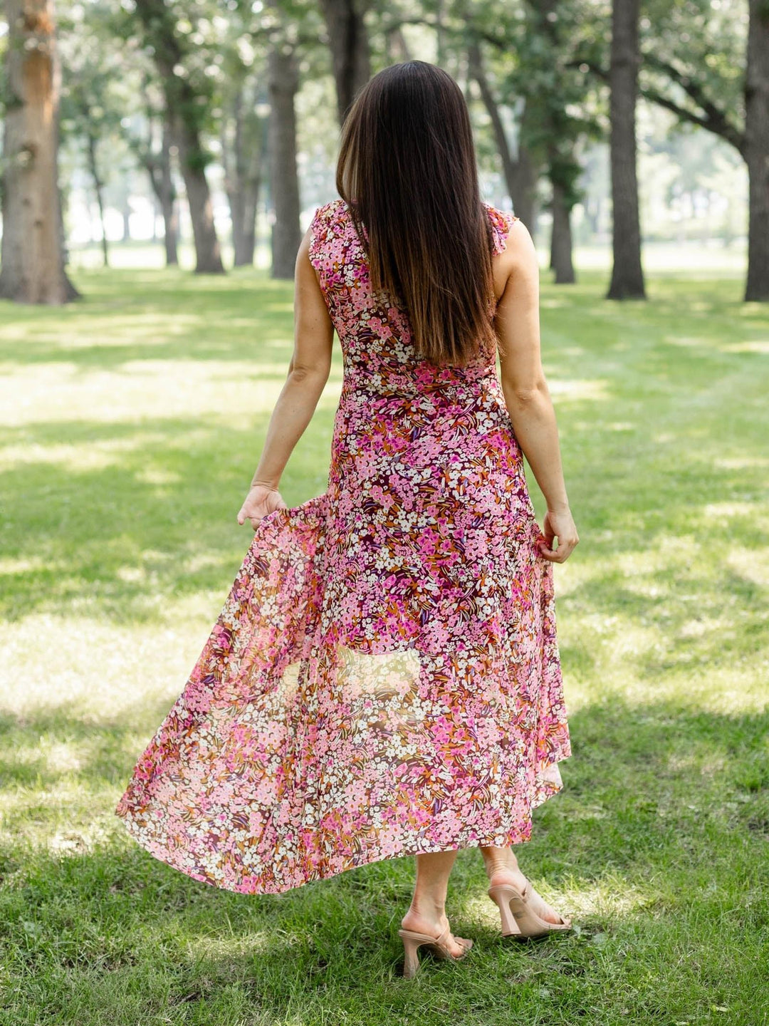 floral print mesh maxi dress