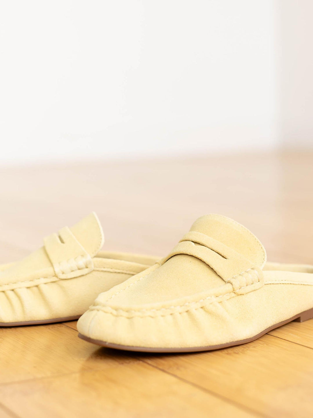butter yellow suede slide