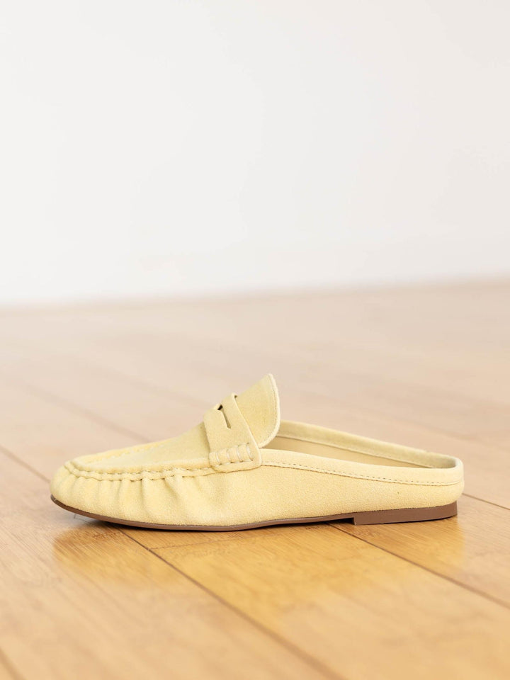 butter yellow suede slide