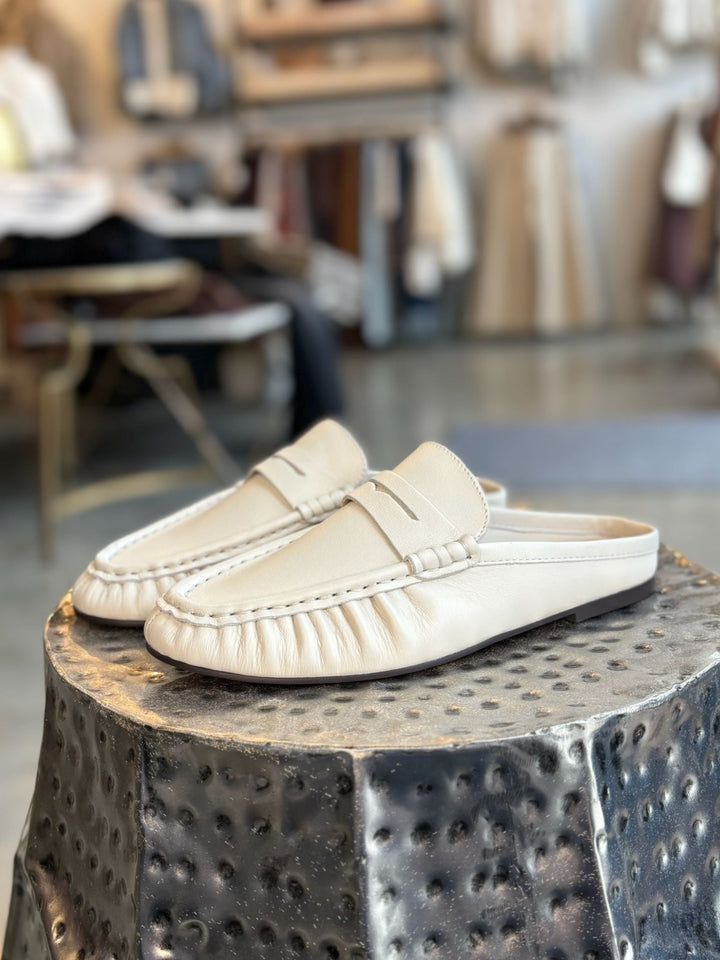white leather mule loafers