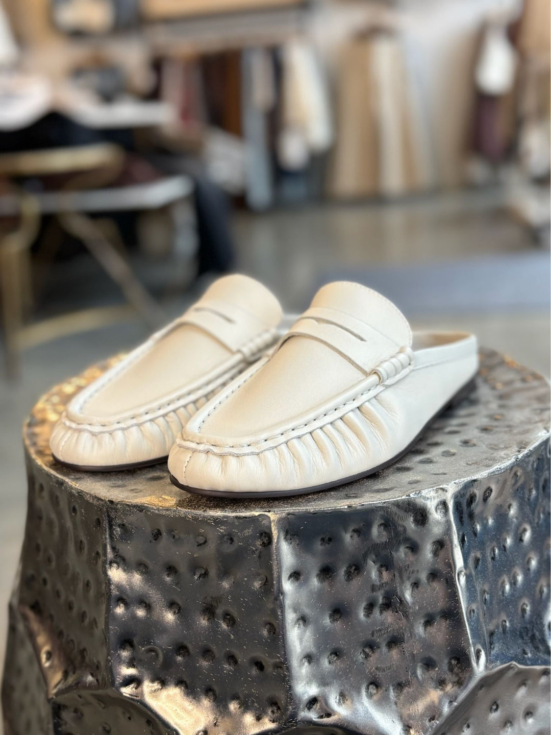 white leather mule loafers