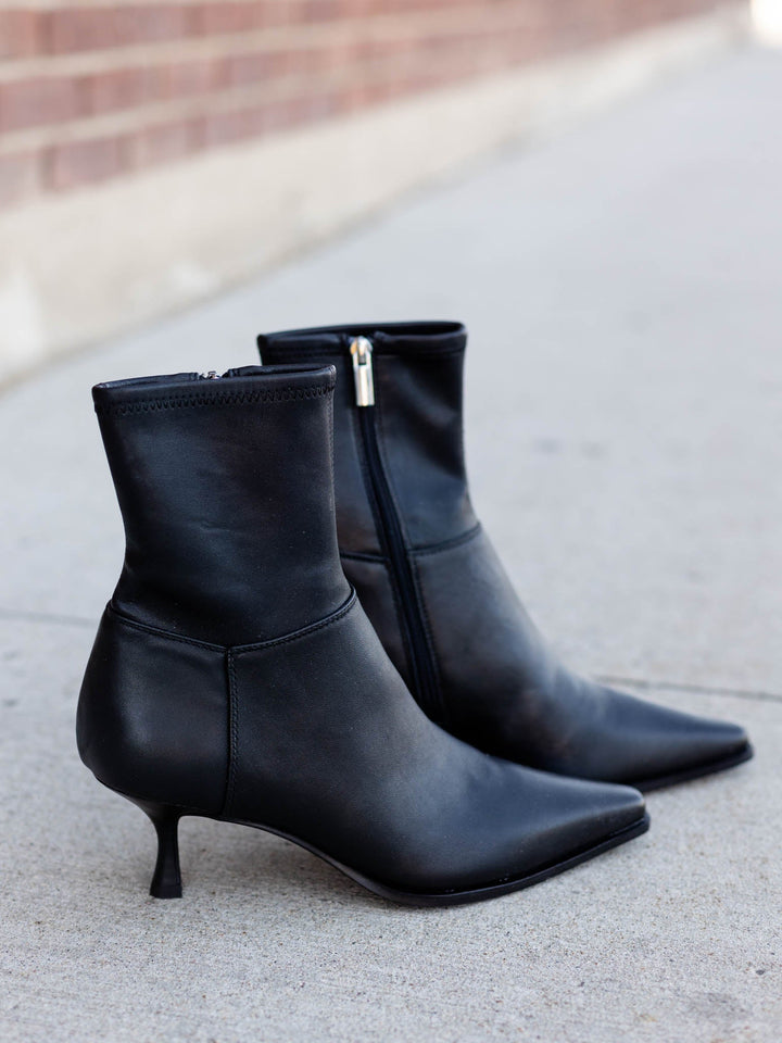black small heel side zip boot
