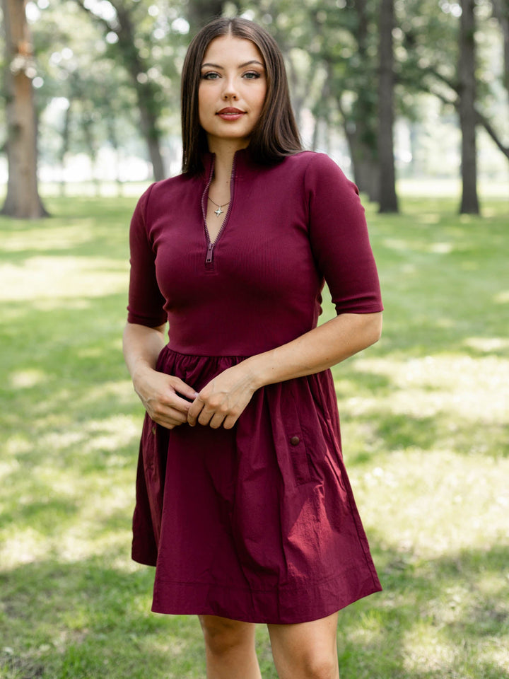 contrast half zip mini dress